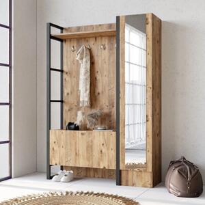 Mobile ingresso moderno industrial 126xH180 cm appendiabiti rovere nero Caius-D