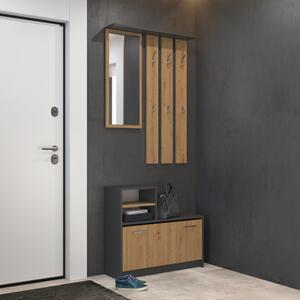 Mobile ingresso moderno 85xH180 cm appendiabiti scarpiera quercia antracite Assen