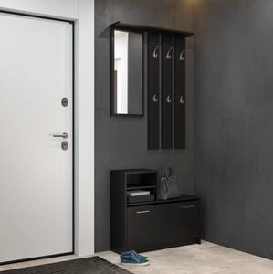 Mobile ingresso moderno 85xH180 cm appendiabiti scarpiera nero Assen