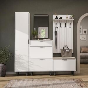 Mobile ingresso moderno 192 cm specchio appendiabiti cassapanca armadio bianco Perla-10
