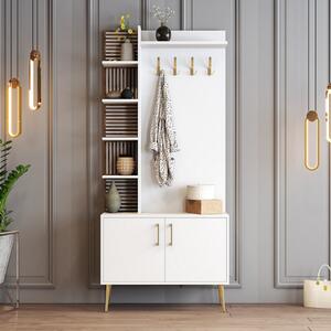Mobile ingresso moderno design 90xH200 appendiabiti noce bianco oro Stafford