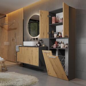 Mobile lavanderia 2 ante 2 cesti portabiancheria 60xH174 rovere oldwook antracite Pods-2