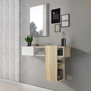 Mobile ingresso sospeso moderno specchio 100xH185 bianco rovere Elora