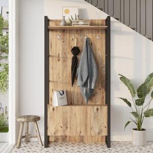 Mobile ingresso moderno 90xH180 cm appendiabiti rovere nero Caius