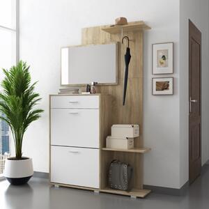 Mobile ingresso moderno specchio 2 ante 1 cassetto 120xH192 rovere bianco Lorin