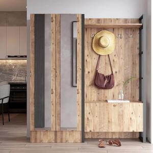 Mobile ingresso moderno industrial 161xH180 cm appendiabiti rovere nero Caius-S