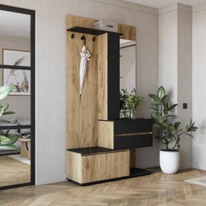 Mobile ingresso moderno appendiabiti specchio 120xH223 rovere nero Lima