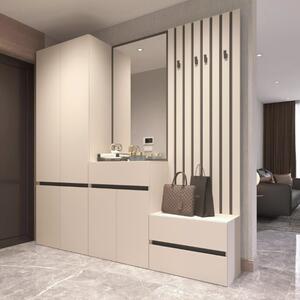 Mobile ingresso moderno 217 cm specchio appendiabiti scarpiera cassapanca beige nero Origami