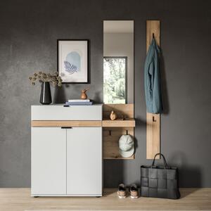Mobile ingresso moderno specchio attaccapanni 158xH194 bianco rovere Liria