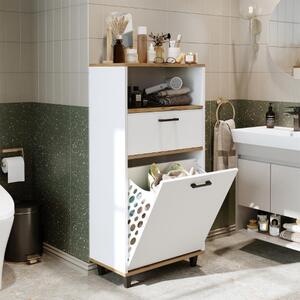 Mobile lavanderia colonna bagno cesto portabiancheria 60xH125 rovere bianco Sirena