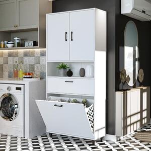 Mobile lavanderia colonna bagno cesto portabiancheria 90xH200 bianco Sirena