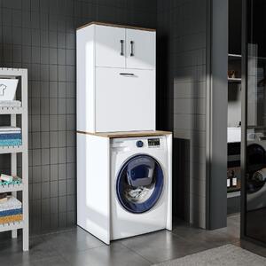 Mobile lavatrice lavanderia 1 cesto portabiancheria 65xH180 bianco rovere Goccia