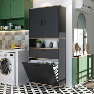 Mobile lavanderia colonna bagno cesto portabiancheria 90xH200 rovere antracite Sirena
