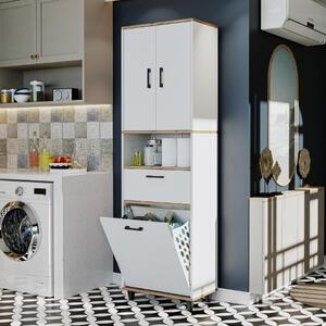Mobile lavanderia colonna bagno cesto portabiancheria 60xH200 rovere bianco Sirena
