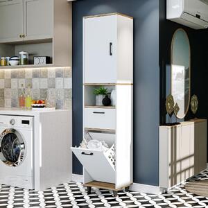 Mobile lavanderia colonna bagno cesto portabiancheria 45xH200 rovere bianco Sirena
