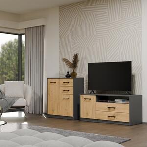 Mobile porta tv moderno 1 anta 2 cassetti 109xH53 rovere antracite Giova
