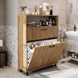Mobile lavanderia colonna bagno cesto portabiancheria 90xH125 rovere Sirena