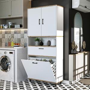Mobile lavanderia colonna bagno cesto portabiancheria 90xH200 rovere bianco Sirena