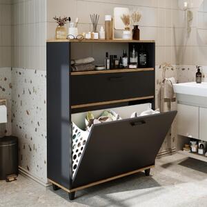 Mobile lavanderia colonna bagno cesto portabiancheria 90xH125 rovere antracite Sirena