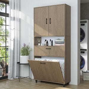 Mobile lavanderia colonna bagno cestoportabiancheria 90xH200 rovere chiaro Sirena