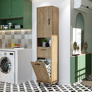 Mobile lavanderia colonna bagno cesto portabiancheria 45xH200 rovere Sirena