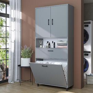 Mobile lavanderia colonna bagno cesto portabiancheria 90xH200 grigio Sirena