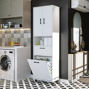 Mobile lavanderia colonna bagno cesto portabiancheria 60xH200 bianco Sirena