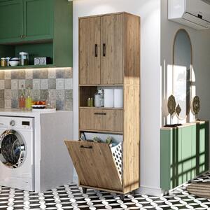 Mobile lavanderia colonna bagno cesto portabiancheria 60xH200 rovere Sirena