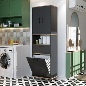 Mobile lavanderia colonna bagno cesto portabiancheria 60xH200 rovere antracite Sirena