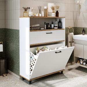 Mobile lavanderia colonna bagno cesto portabiancheria 90xH125 rovere bianco Sirena