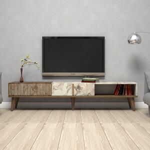 Mobile porta TV moderno design 180xH40cm noce marmo bianco Marden