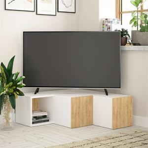 Mobile porta tv moderno design 94xH31 2 cassetti 1 vano bianco rovere Norah
