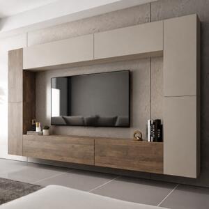Parete attrezzata moderna soggiorno 280xH200 beige noce Sunset