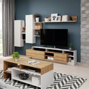 Parete attrezzata moderna 260xH172 soggiorno rovere bianco opaco Fiona