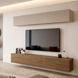 Parete attrezzata moderna soggiorno 250xH200 beige noce Sunset