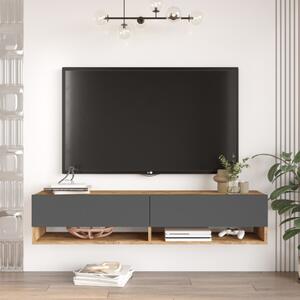 Mobile porta tv sospeso moderno design 140xH30 cm rovere antracite Natalia