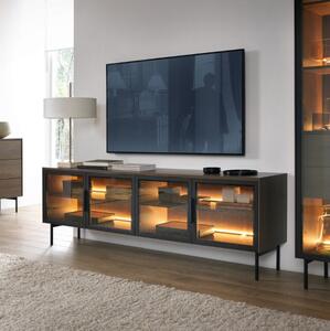 Mobile porta tv moderno vetrina 4 ante design 181xH82 rovere scuro nero Vichy