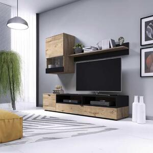 Parete attrezzata moderna soggiorno 175xH180 rovere nero Smart