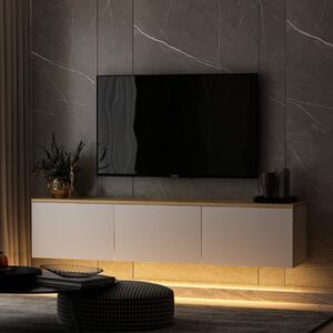 Mobile porta tv moderno sospeso led 160xH35 cm bianco rovere Discovery