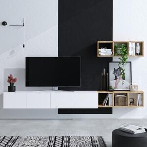 Parete attrezzata moderna 215cm soggiorno bianco rovere Lioren