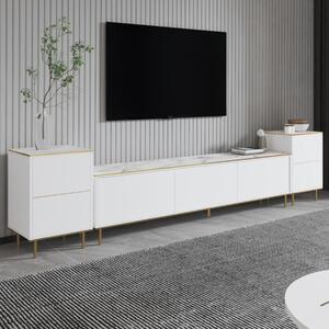 Mobile porta tv moderno terra design 260xH45 cm marmo bianco Griffin