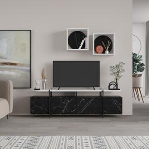 Parete attrezzata moderna soggiorno 160 cm marmo nero bianco Delma