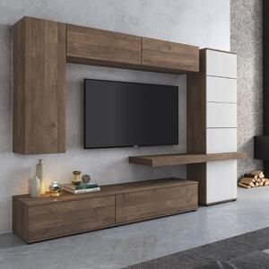 Parete attrezzata moderna soggiorno 280xH207 noce bianco spatolato Fusion