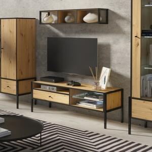 Mobile porta tv soggiorno moderno 124xH43 rovere nero Scott