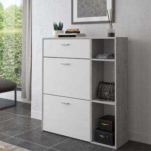 Scarpiera moderna ingresso 2 ante 1 cassetto 90xH102 bianco grigio cemento Toldo