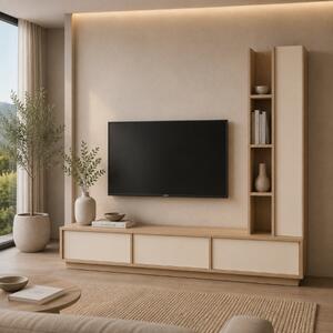 Parete attrezzata soggiorno mobile tv moderno a terra 230xH185 rovere beige Sole