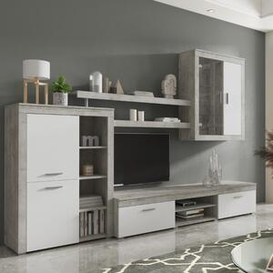 Parete attrezzata moderna soggiorno 293xH193 bianco cemento Duma
