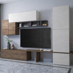 Parete attrezzata moderna soggiorno 308xH223 noce bianco spatolato Nova