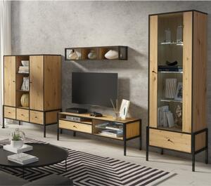 Parete attrezzata soggiorno moderno 297xH180 rovere nero Scott