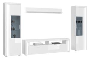 Parete attrezzata moderna soggiorno 351xH202 bianco lucido Parker-2